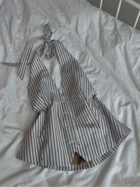 Zara Brown and Light Blue Striped Halter Top